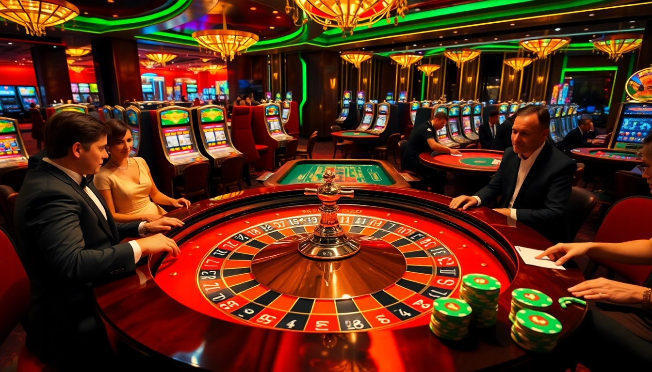 Engage in high-stakes gambling at 33win.fast with a vibrant roulette table and excited players.