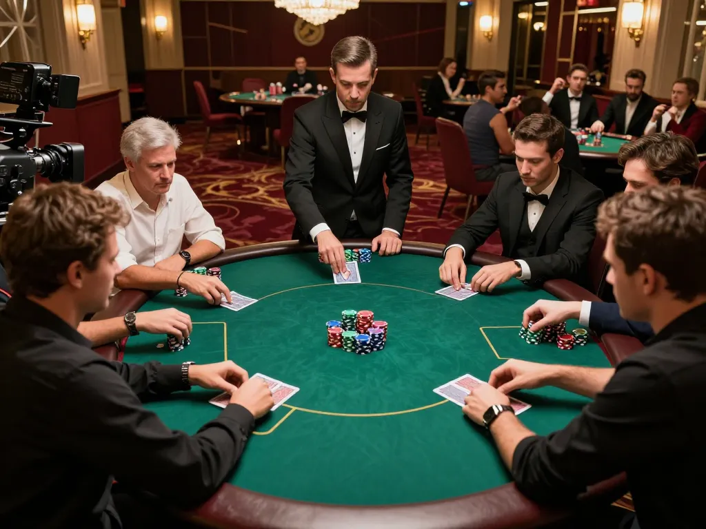 Players engage in a high-stakes poker game at an upscale casino for a thrilling danhlodeonline experience.