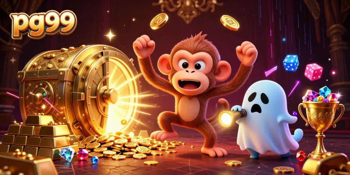 Join the fun at pg99 with a lively casino adventure featuring a mischievous monkey and a curious puppy.