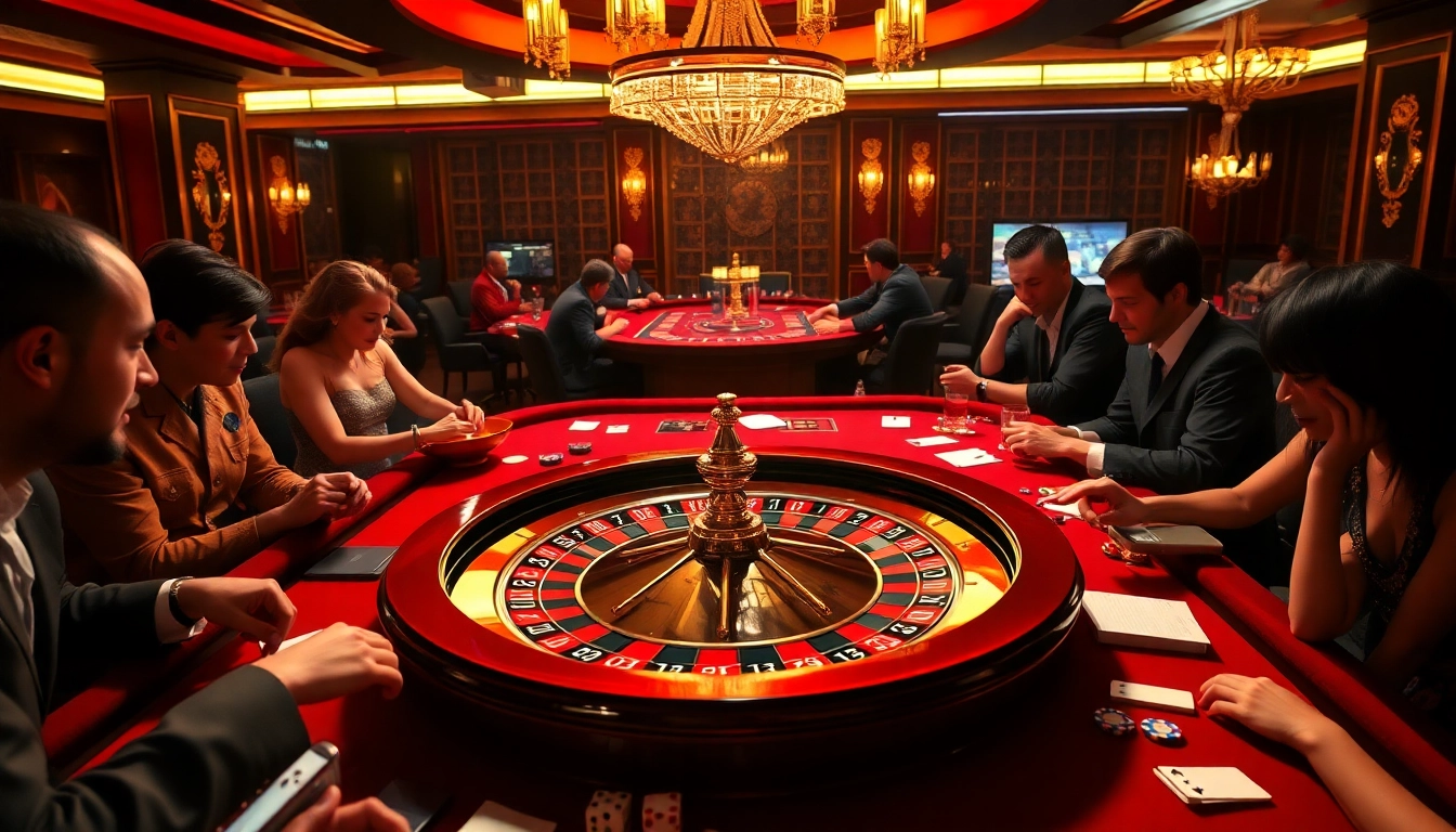 Experience thrilling gameplay on the kjc website with vibrant casino elements and players at the roulette table.