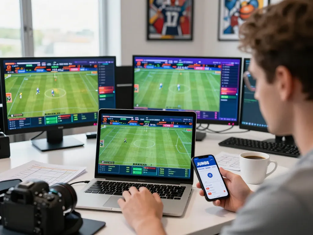 Engaging online sports betting experience on JUN88 with multiple games visible on screens
