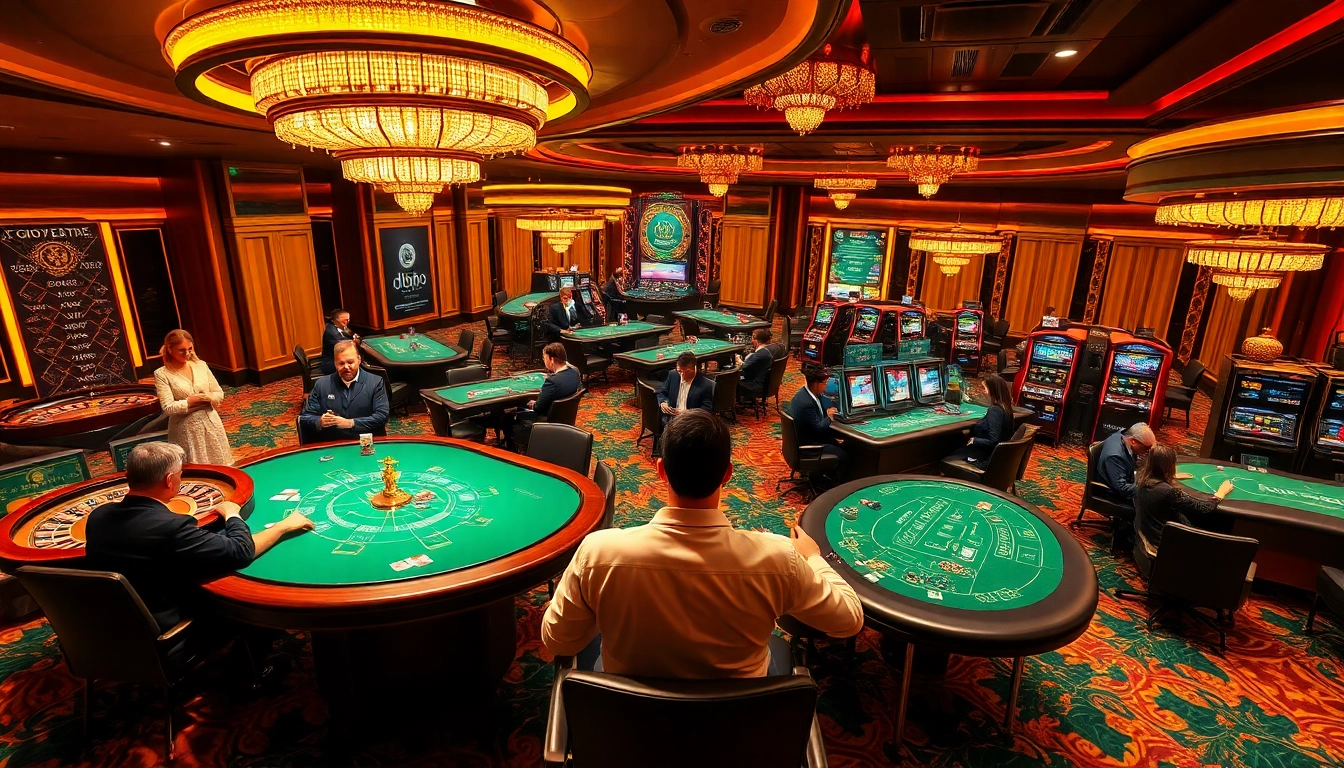 Experience the thrill of high-stakes gaming at a 'dh88' casino featuring luxury tables and excited players.
