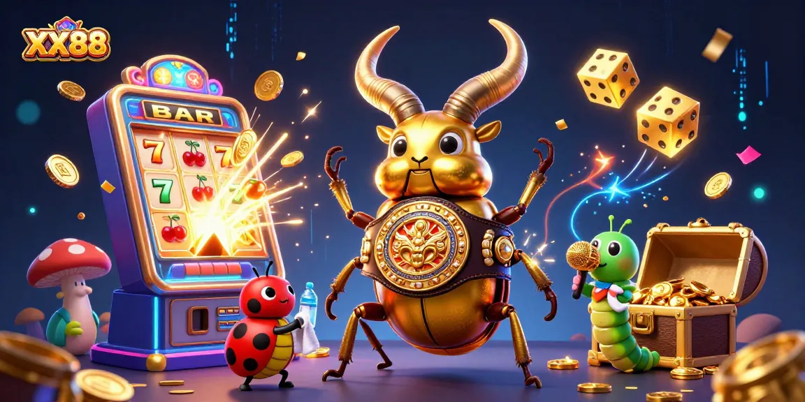 Experience the electrifying world of XX88 with a dynamic 3D casino illustration featuring exciting game elements and characters.