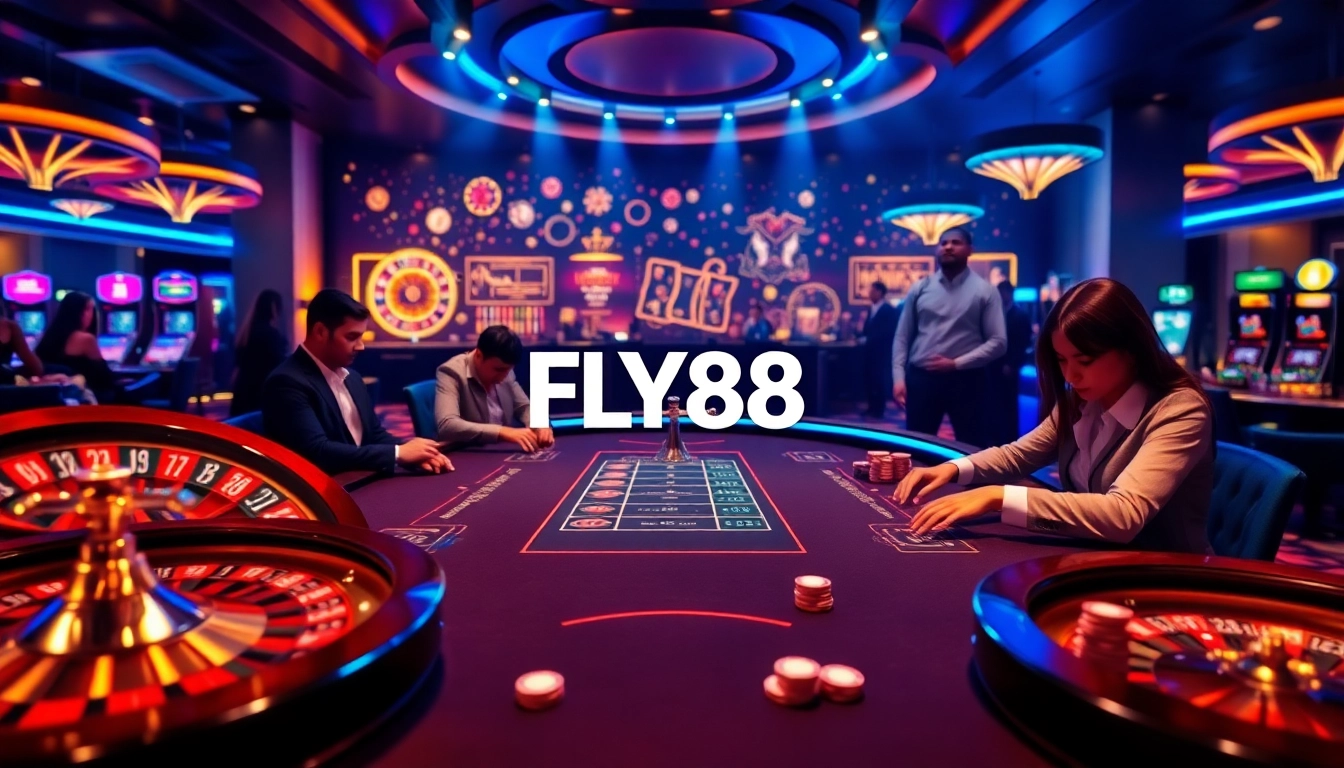 Players engage in intense card games at FLY88 casino, experiencing high-stakes excitement.