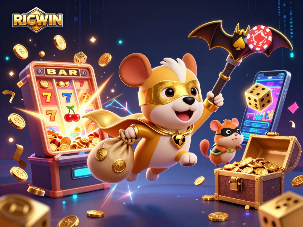 Win big with RICWIN's exhilarating slots and casino action captured in vibrant 3D illustration.