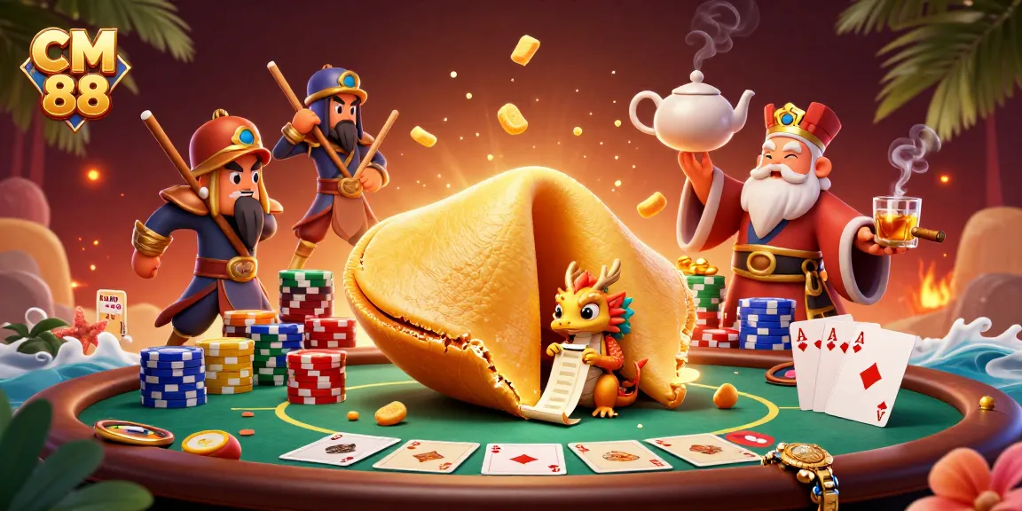 Engage with CM 88's vibrant gaming universe featuring dynamic casino elements and a whimsical dragon.