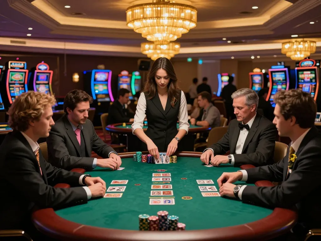 Players engaging in a strategic blackjack game at rr99 casino table, showcasing high-stakes excitement.