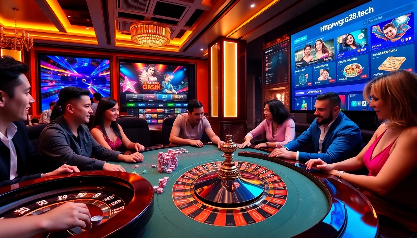 Experience the excitement of gambling at https://g28.tech/ with vibrant casino tables and players engaged in thrilling bets.