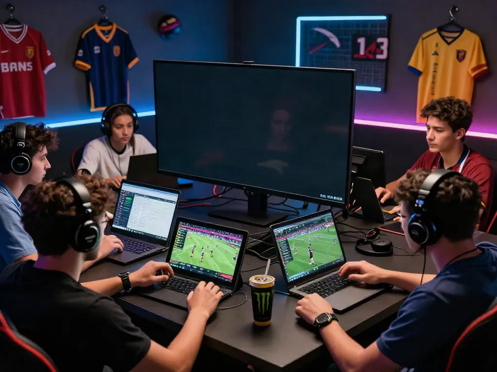 Engaging sports betting scene showcasing friends using DA88 for online gaming.