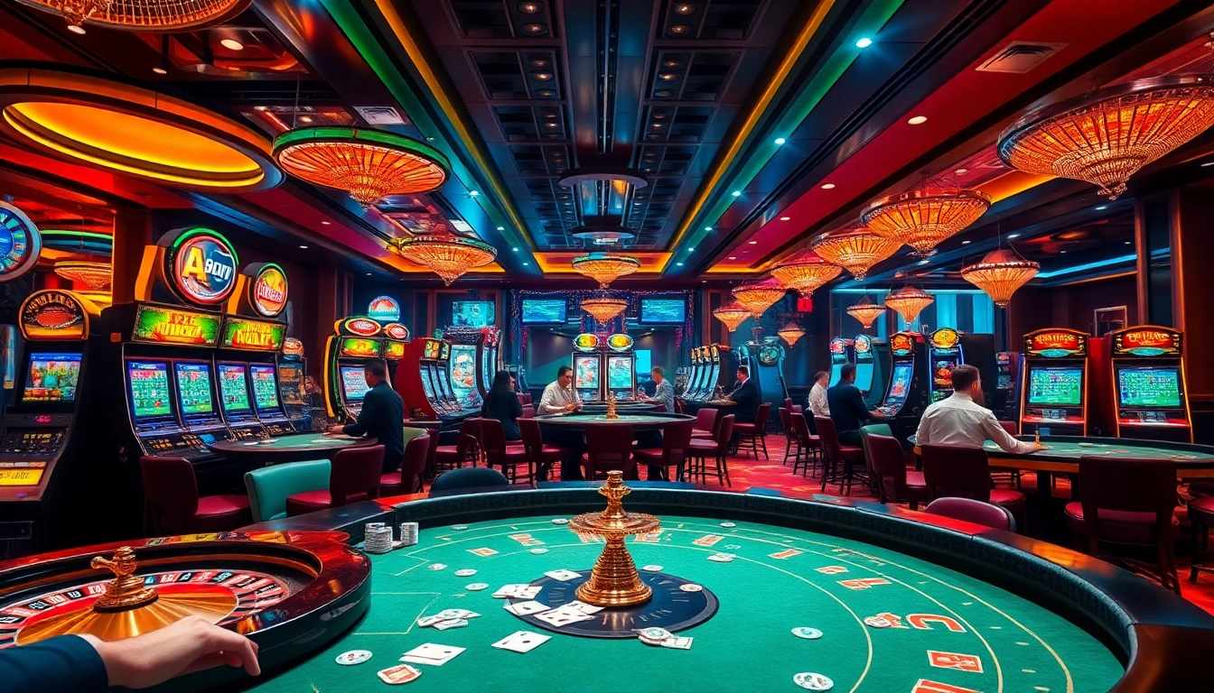 Players enjoying high-stakes games at rikvip's luxurious casino tables.