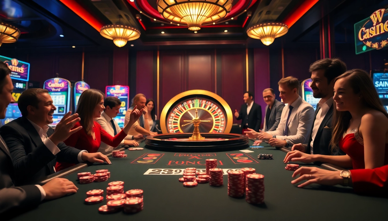 Players enjoying a thrilling game at the luxurious 789club casino table with vibrant poker chips and cards.