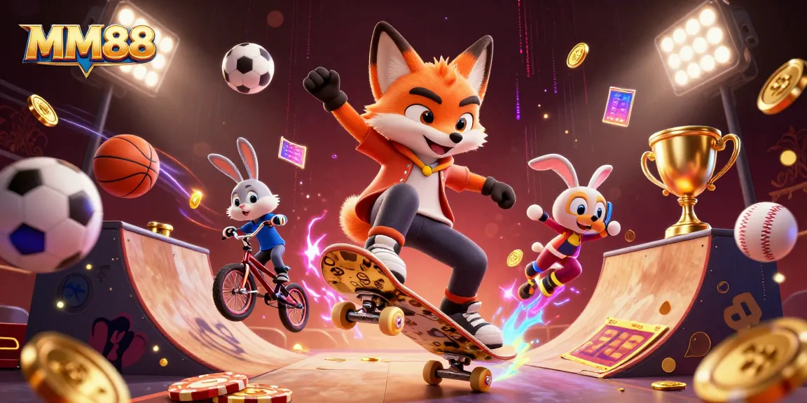 Experience thrilling gaming action at MM88 with a vibrant casino atmosphere and dynamic characters.