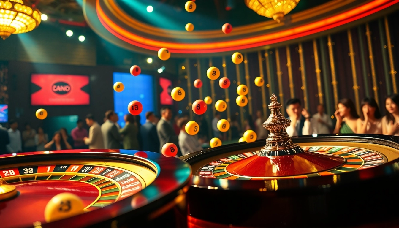 Kết quả xổ số hôm nay as seen in an exciting casino draw featuring a roulette wheel and lottery balls.