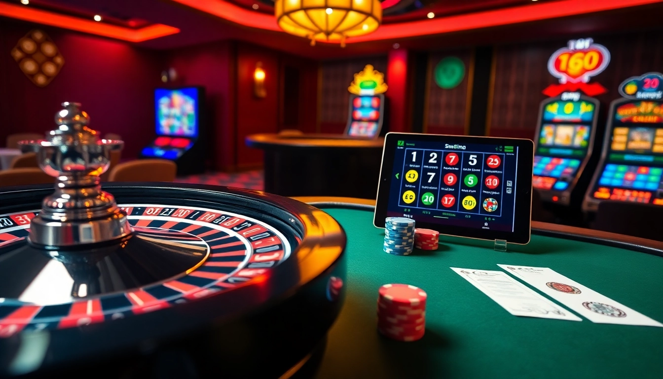 Experience thrilling online gaming at https://nk88nk.com/ with vibrant casino elements like poker tables and roulette.