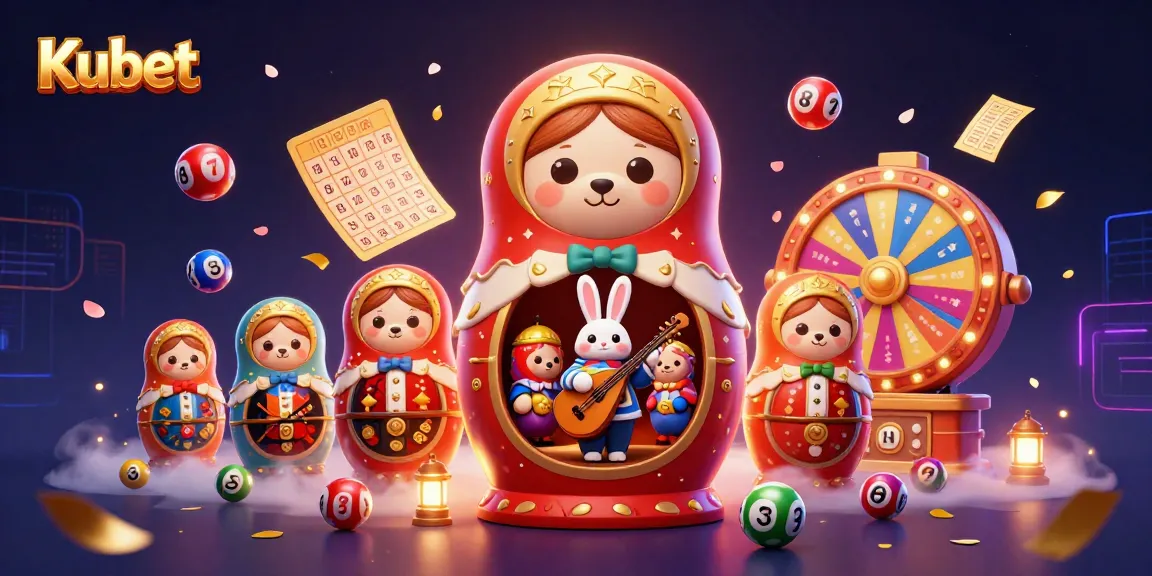Kubet showcases a vibrant 3D scene with a Matryoshka bear revealing smaller dealer bears, immersed in lively gaming elements.
