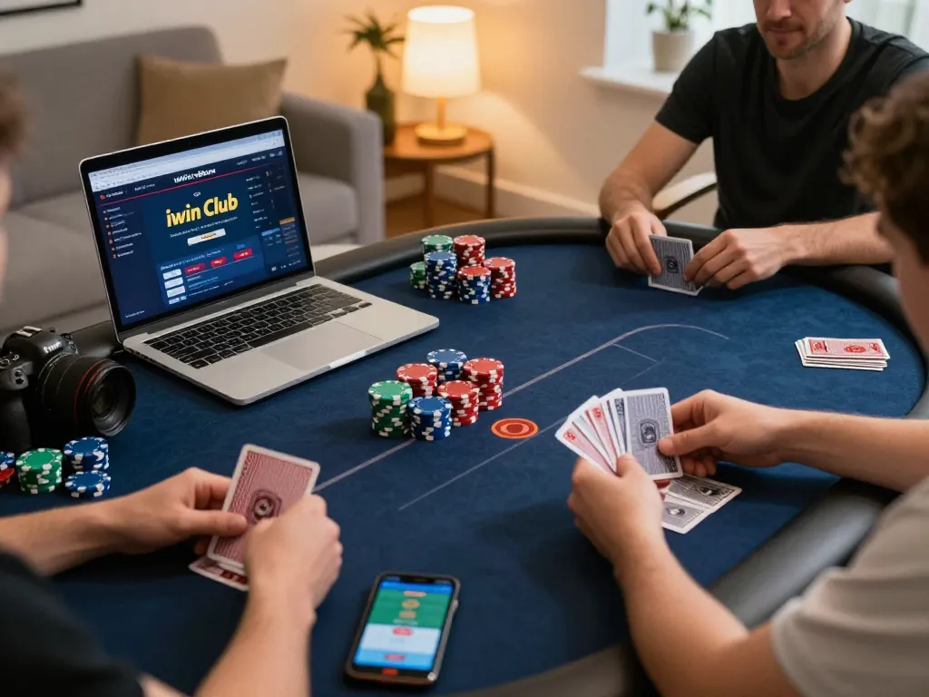 Players engaging in an immersive iwin club poker game with vibrant chips and cards