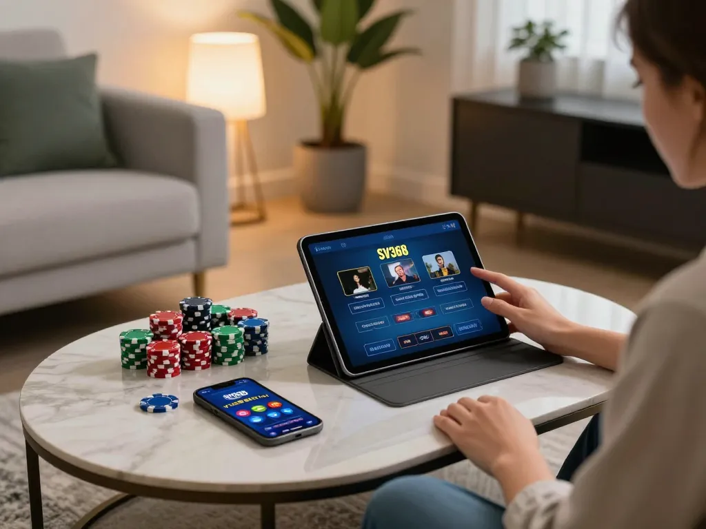 Experience thrilling gameplay with SV368 app on a modern tablet in a cozy home setting.