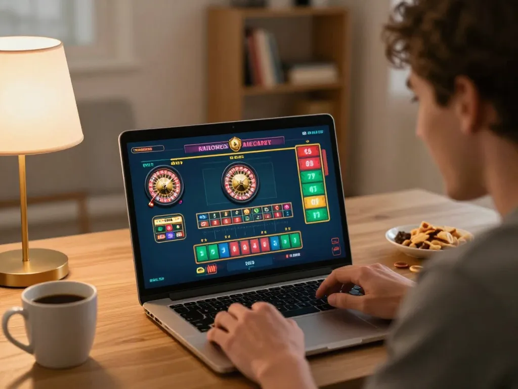 Engaging gameplay experience at https://9bet9.in.net with a live dealer, cozy home setting, strategic betting moment.