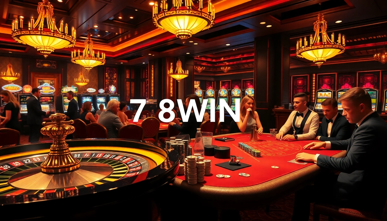 Exciting gaming scene showcasing 78WIN with poker chips and roulette excitement.