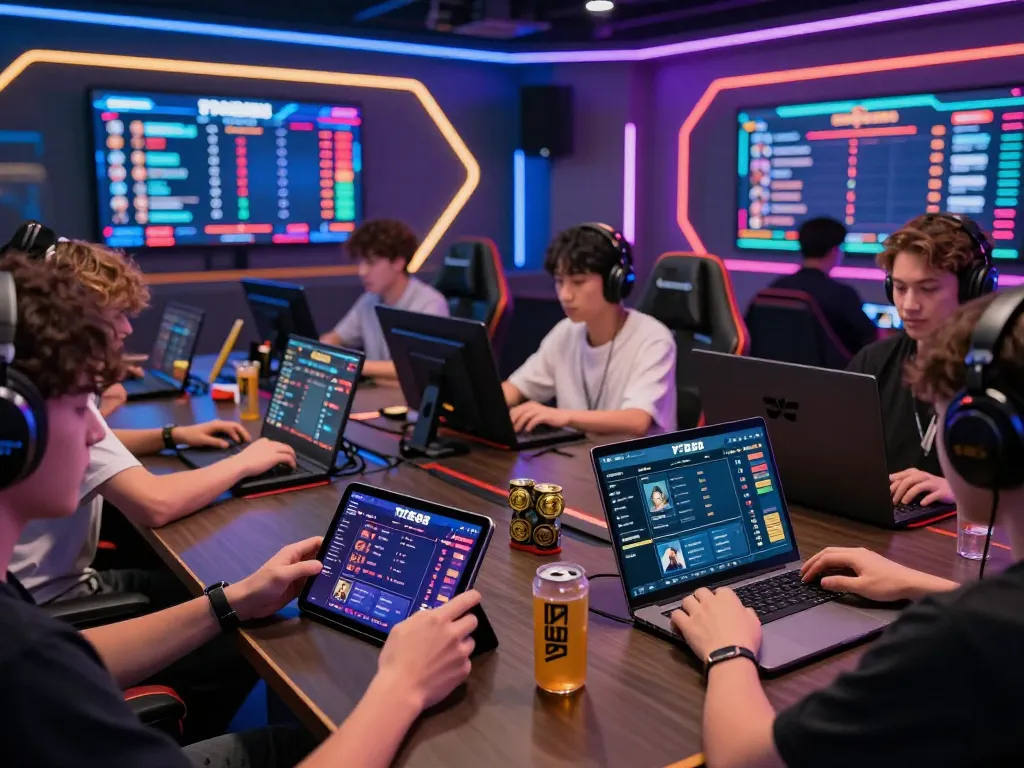 Engaging players at trang chủ TG88 in a vibrant online gaming lounge with multiple devices and competitive atmosphere.