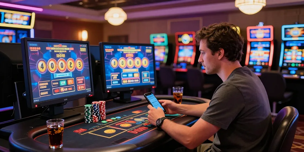 Player engaged at a credit card casino gaming multiple slots and live dealer tables in a vibrant, inviting atmosphere.