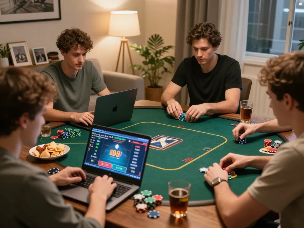Hitclub players strategizing and enjoying online poker at home, showcasing intense gameplay.