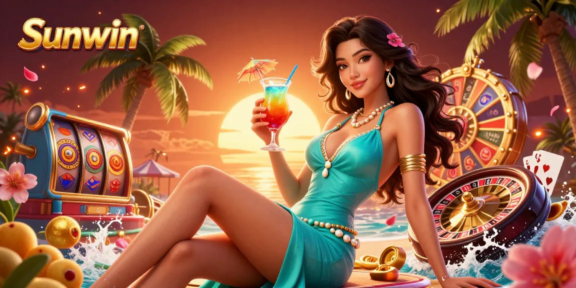 Experience the vibrant atmosphere of Sunwin casino with thrilling games and lush tropical elements.