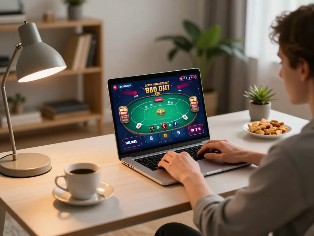 Engaging gameplay on go88 online casino platform with a cozy home setup.