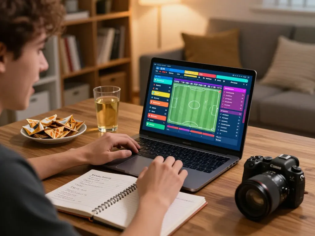 Engaged gambler analyzing odds and strategies while betting on sports, featuring nhan dinh keo nha cai context.