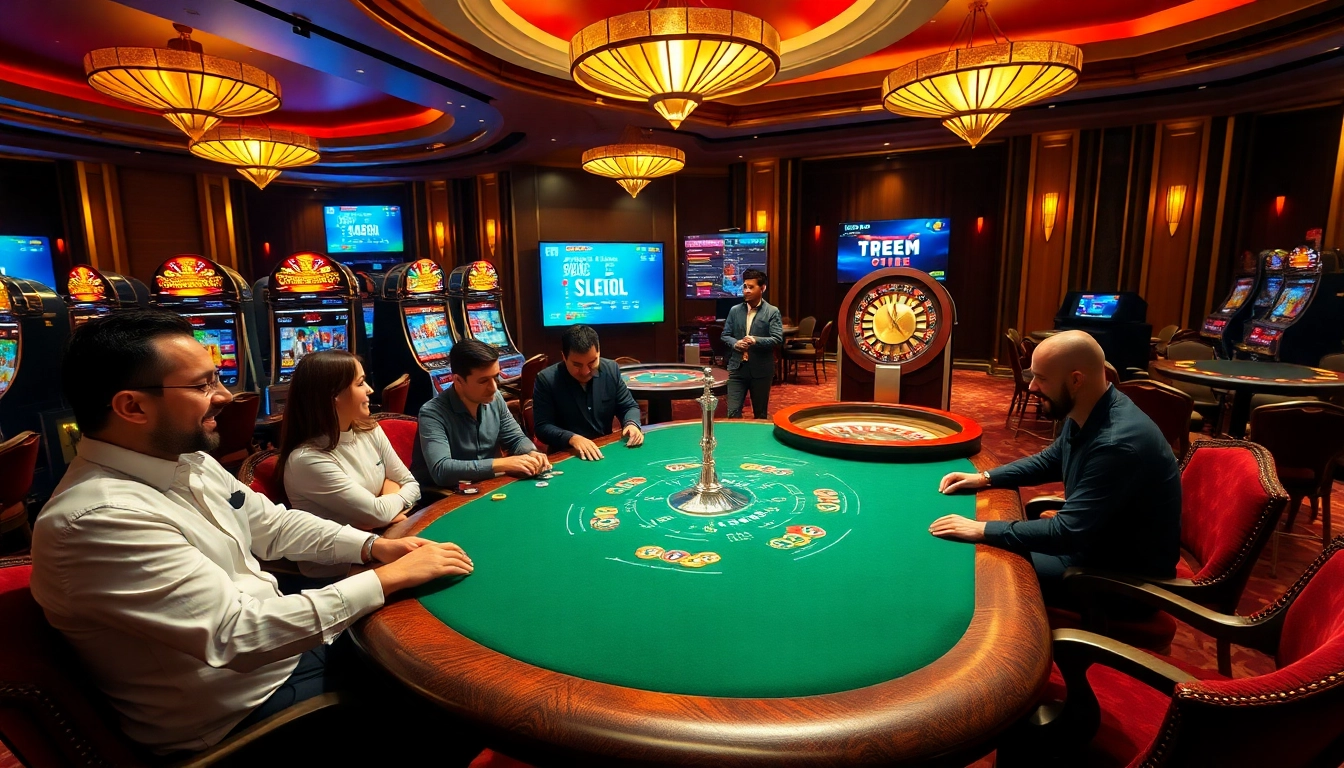 Engage in thrilling games at https://thabethome.com/ with an elegant poker scene in a luxurious casino.