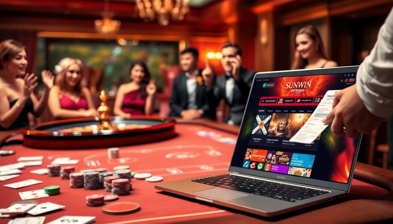 Betting excitement at https://sunwin5.org/ with lively casino games and vibrant poker chips.