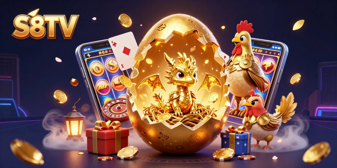 S8TV delivers a vibrant casino atmosphere with golden dragon and interactive gaming elements.