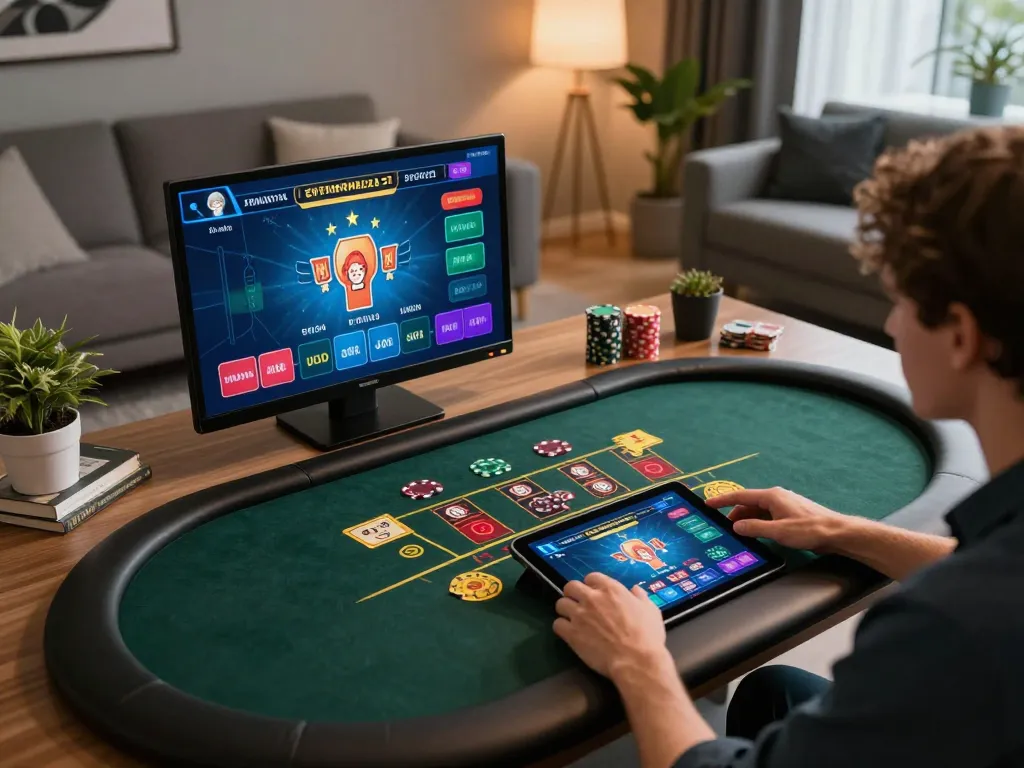 Engaging in a live dealer game on lc88 tablet, showcasing vibrant blackjack graphics at home