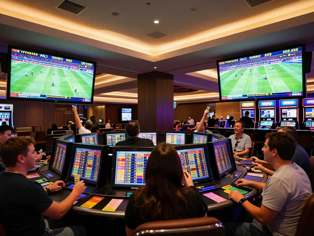 Betting enthusiasts engaging in sports betting at 188 bet casino with lively atmosphere.