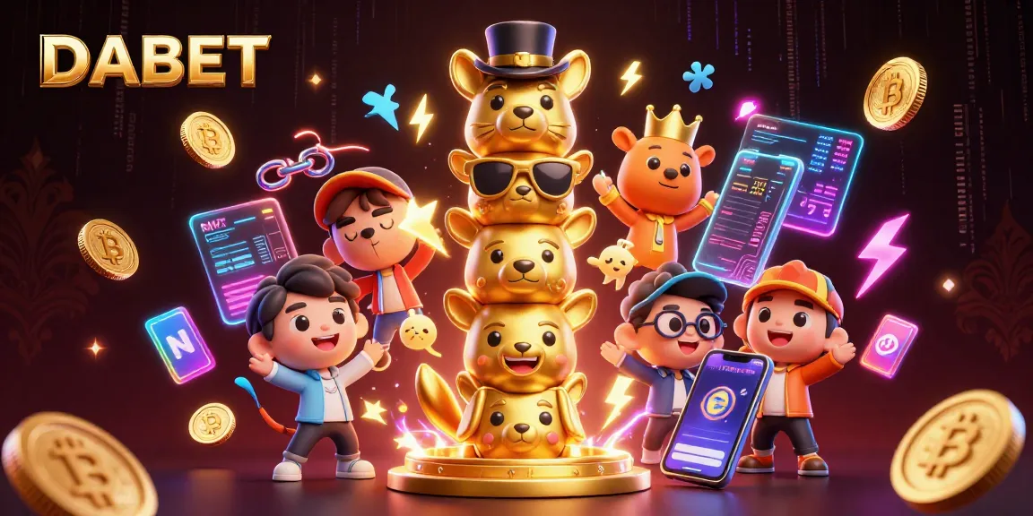 DABET delivers thrilling online gaming with a dynamic 3D casino illustration featuring a golden totem and vibrant crypto elements.