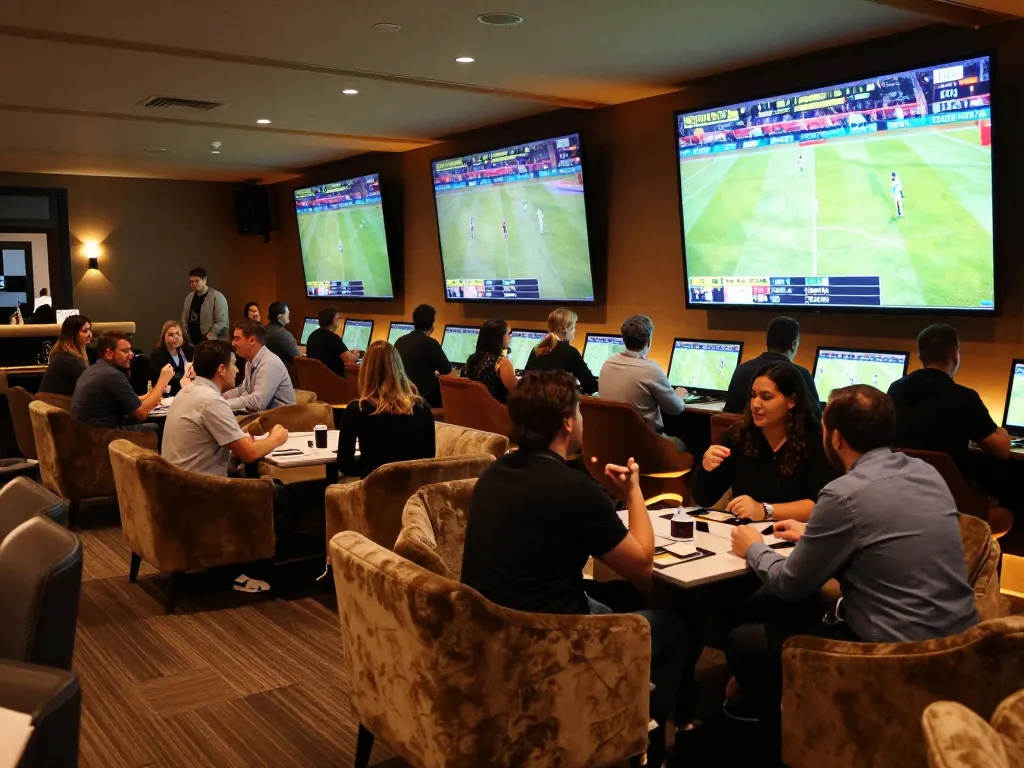 People placing live bets at FA88 Team's exciting sports betting lounge atmosphere.