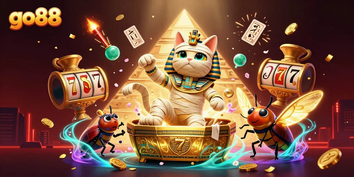 Engage with go88's thrilling slots and festive elements in a vibrant casino scene.