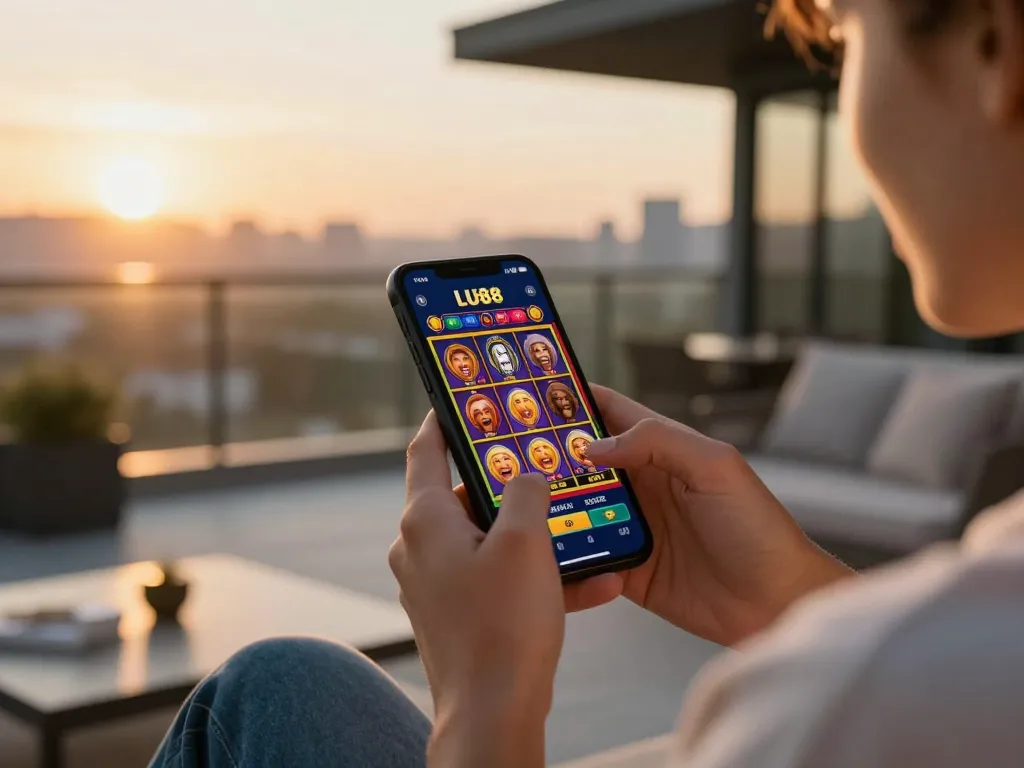 Player engaging with LU88 mobile app for exciting online slots gameplay.