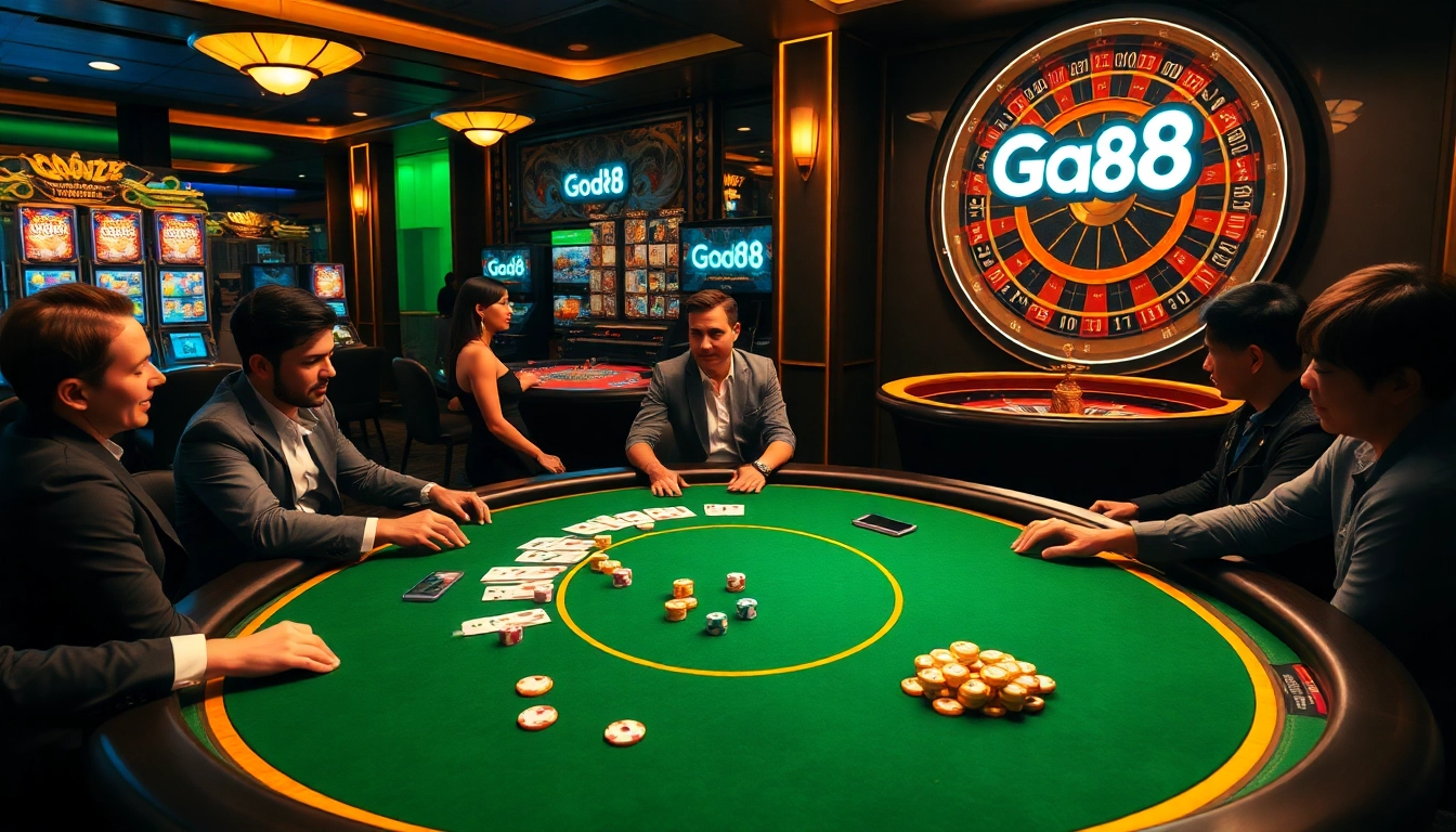 Experience gaming excitement at Good88 with high-stakes poker and vibrant slot machines.