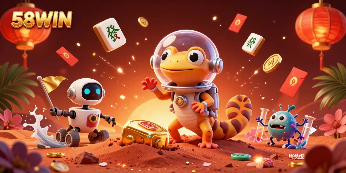 Play and win big at 58WIN with a vibrant casino scene featuring exciting game elements.