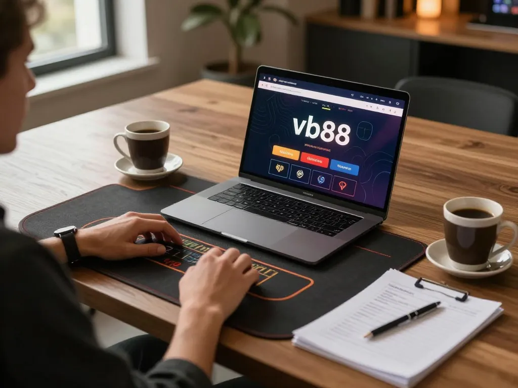 Engaged player interacting with the vb88 casino interface from a cozy online gaming setup, conveying strategic gameplay.