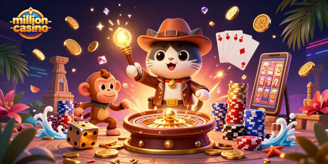 Engage in thrilling slots at million-casino while a 3D cat explorer discovers casino treasures.
