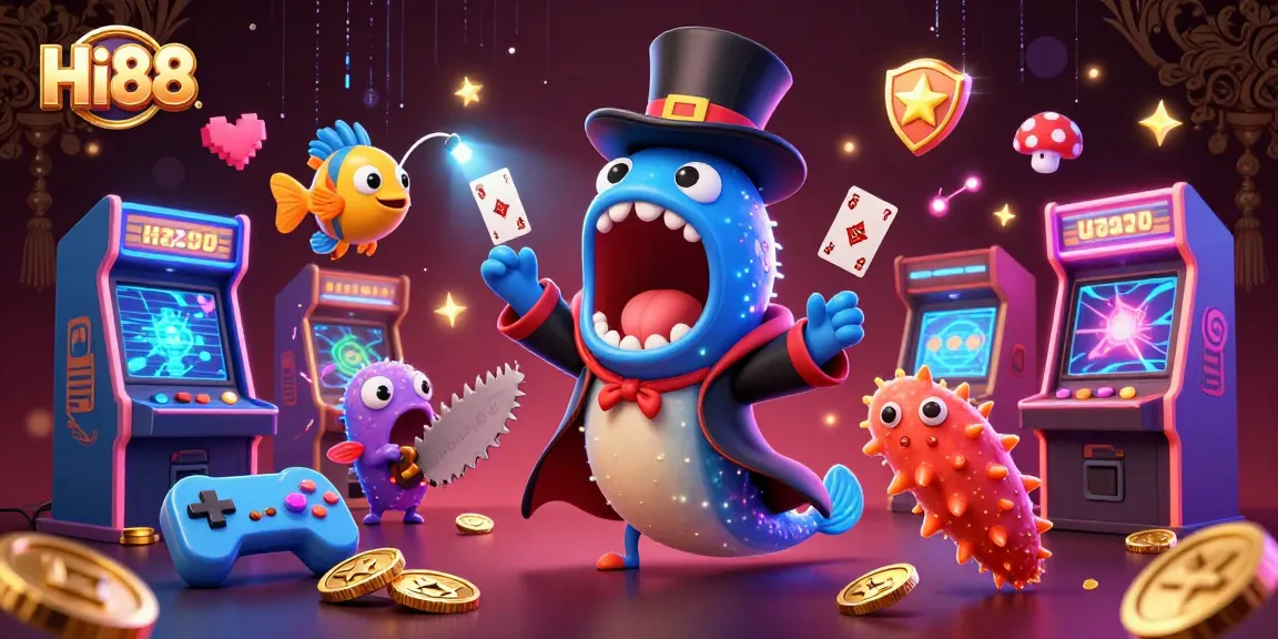 Experience Hi88's vibrant casino magic with a sea eel magician, anglerfish spotlight, and exciting game elements
