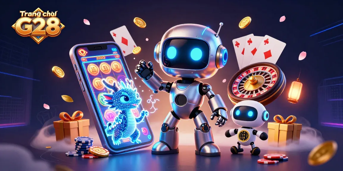 Experience thrilling gaming at Trang chủ G28 with vibrant 3D digital characters interacting with casino elements.