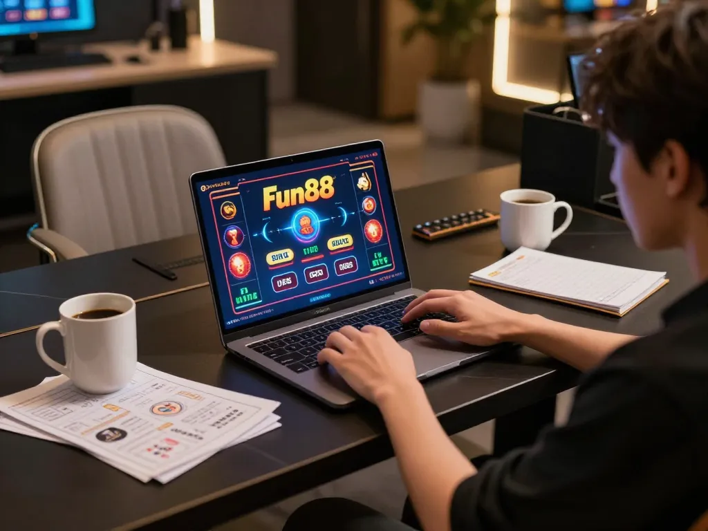 Engaging remote gaming experience with Fun88 on a modern laptop, highlighting strategic betting.