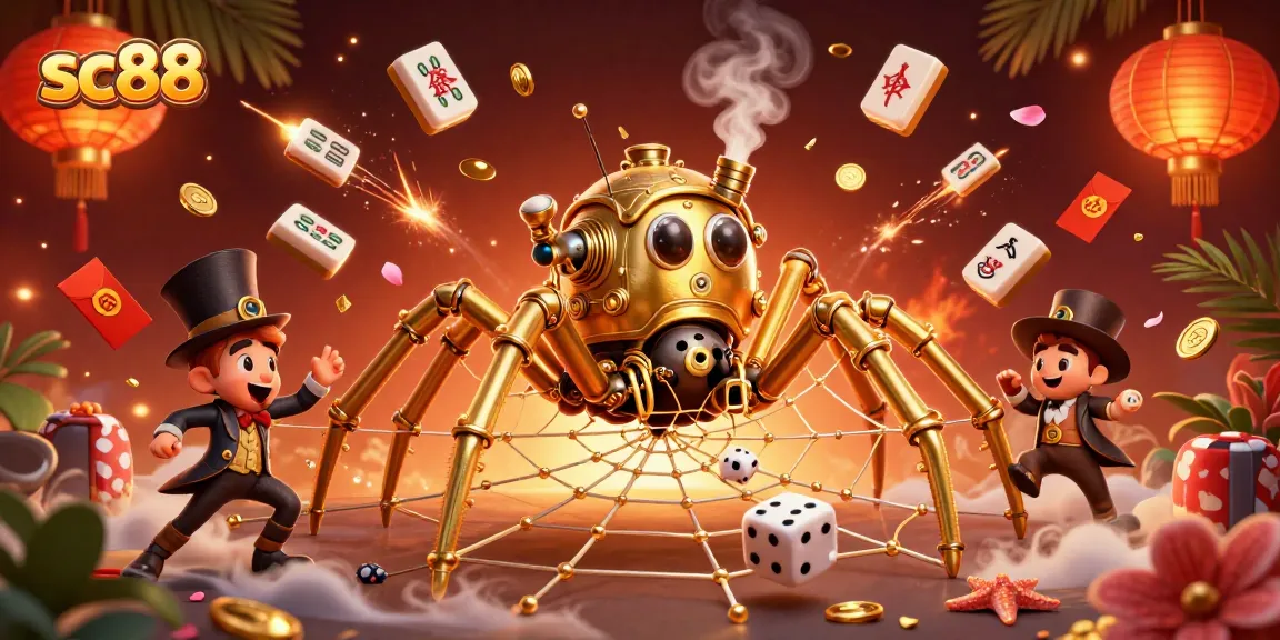 Engage with sc88's thrilling jackpot slots featuring a dynamic golden spider and festive game elements.