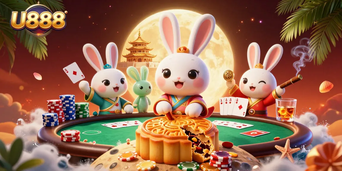 Experience thrilling U888 poker moments as moon rabbits celebrate with golden mooncakes.