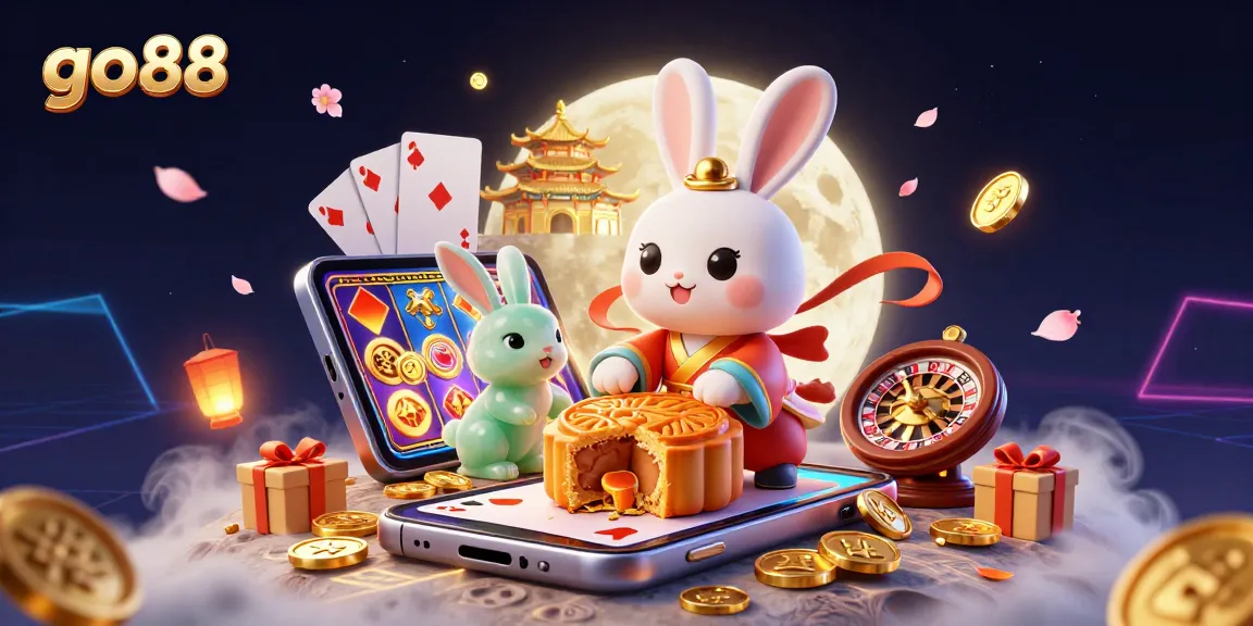 Experience thrilling gameplay at go88 with a vibrant depiction of a moon rabbit and gaming elements.