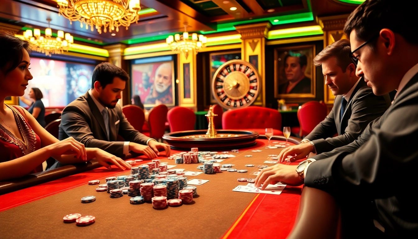 Players enjoying a thrilling game at the go88 casino table filled with vibrant poker chips and cards.