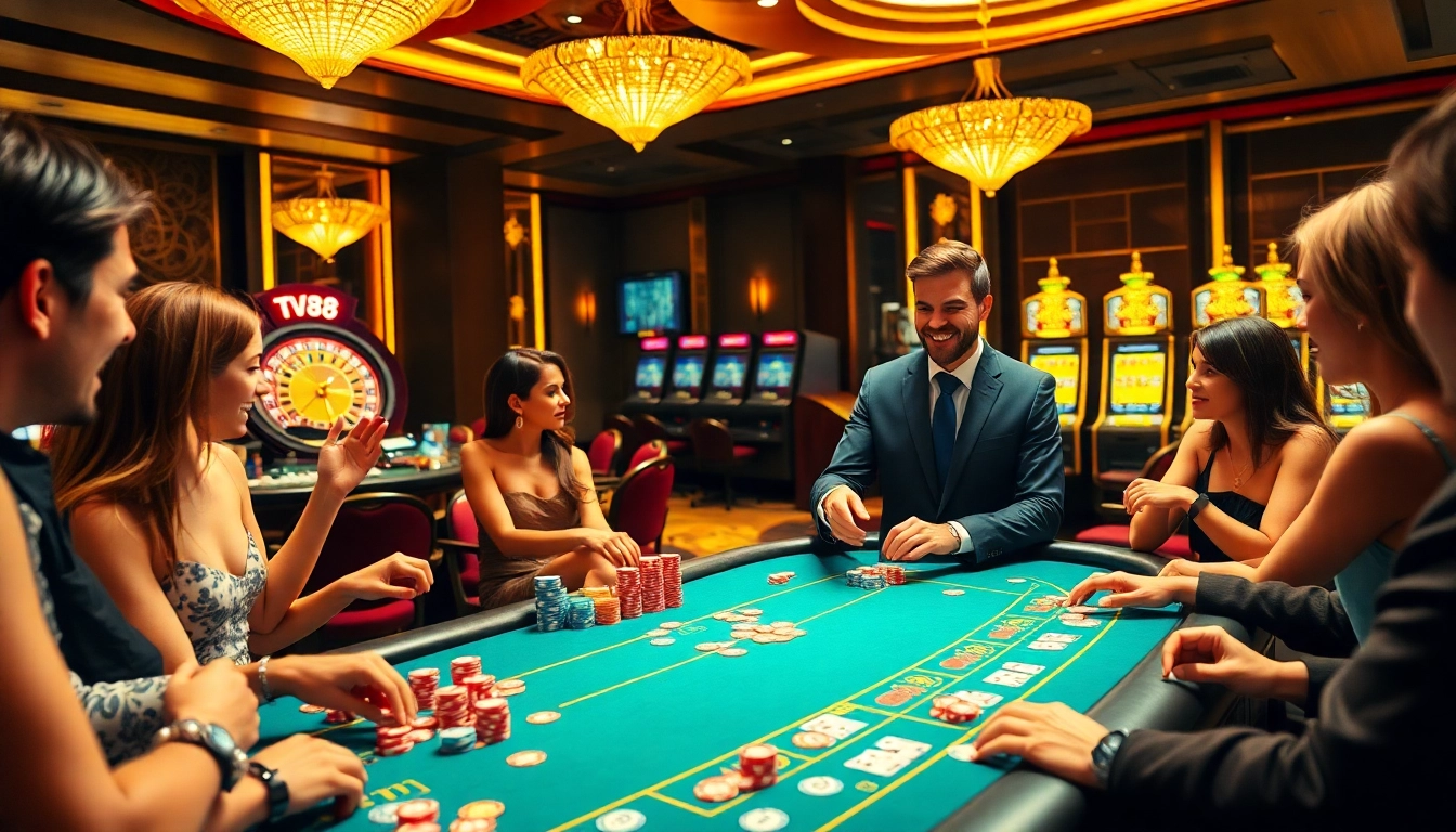 Experience the excitement of TV88 with vibrant casino gaming tables and thrilling action.
